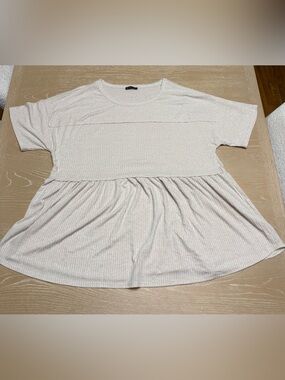 Very J Light Cream Ribbed Peplum Tunic